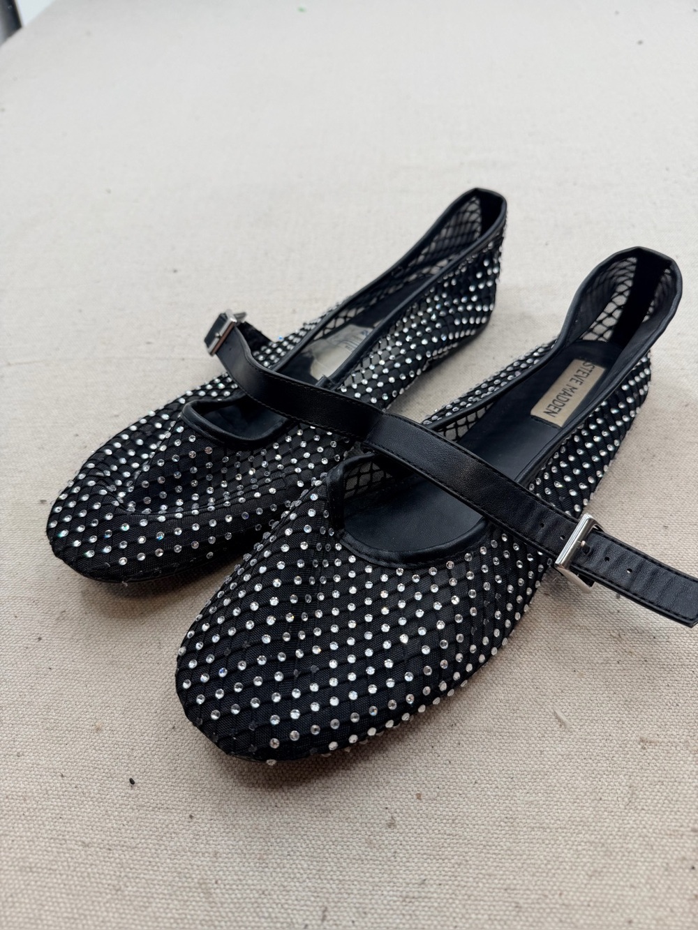 Steve Madden Black Studded Mary Jane Flats with Ankle Strap